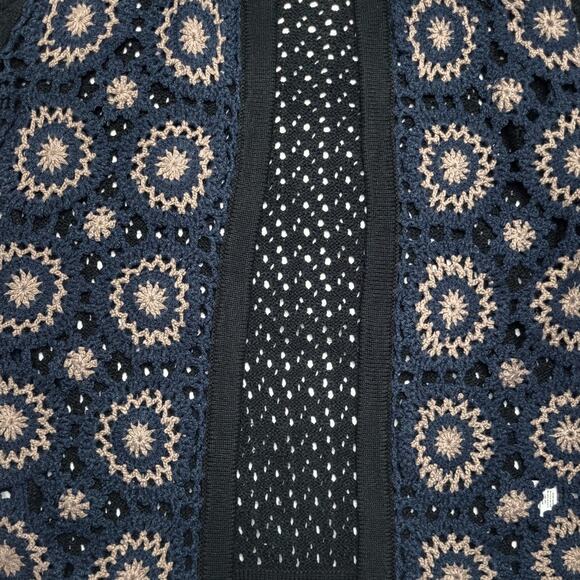 B Sharp Y2K Crochet Open Knit Cardigan Black Blue Geometric Mohair Large - Picture 5 of 8